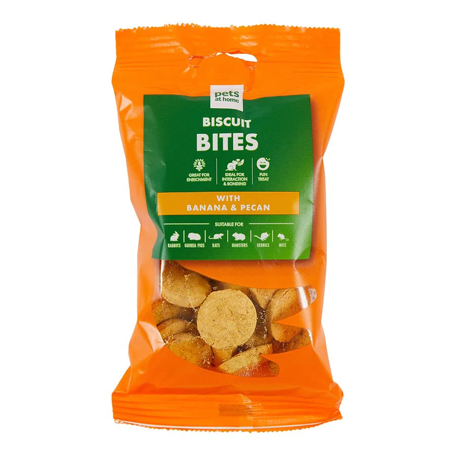 Detailed Pets at Home Small Animal Biscuit Bites Treats with Banana Pecan 60g Smart
