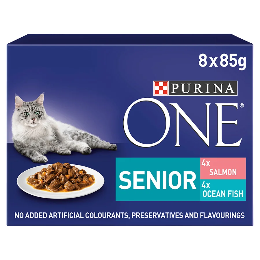 Long-Lasting Purina ONE Wet Senior Cat Food Salmon Ocean Fish 8x85g World-Class