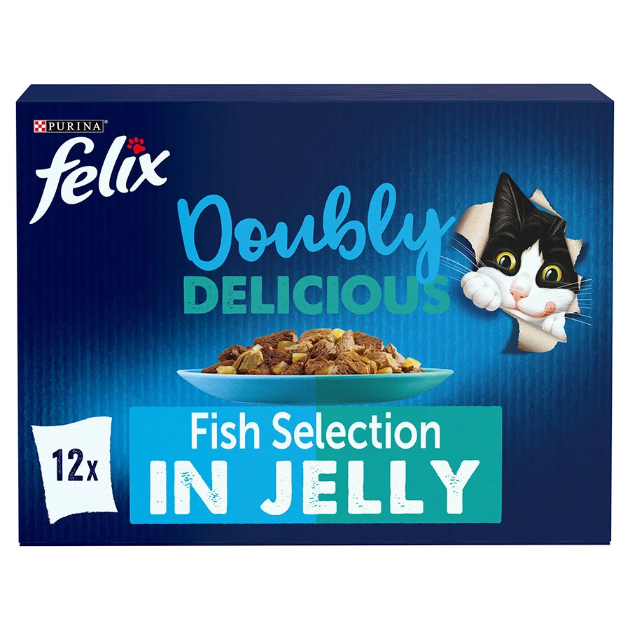Authentic Felix Doubly Delicious Wet Adult Cat Food Fish Selection in Jelly 12x100g Stylish