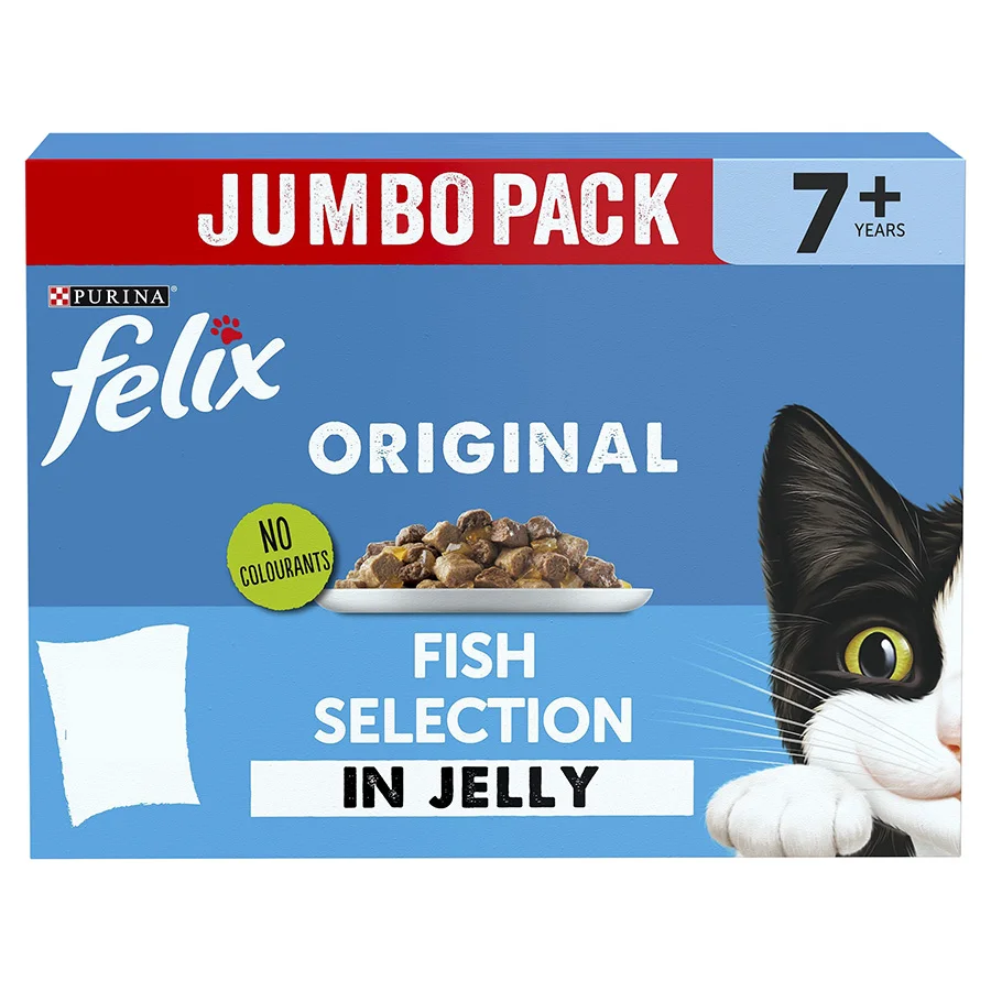 Versatile Felix Fish Selection in Jelly Wet Senior 7 Cat Food 40 x 85g Trusted