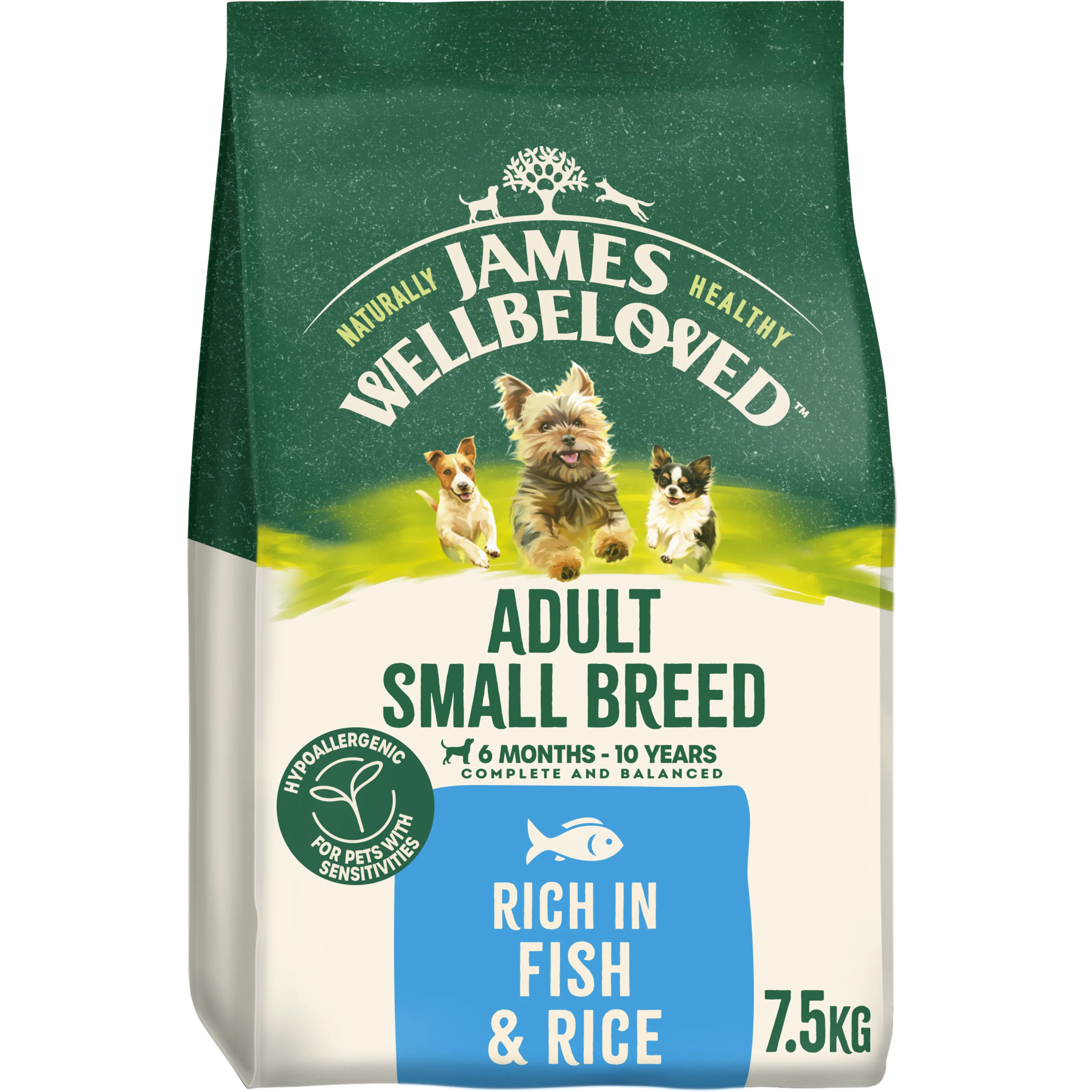 Authentic James Wellbeloved Small Breed Adult Dry Dog Food Fish Rice 7.5kg Minimalist